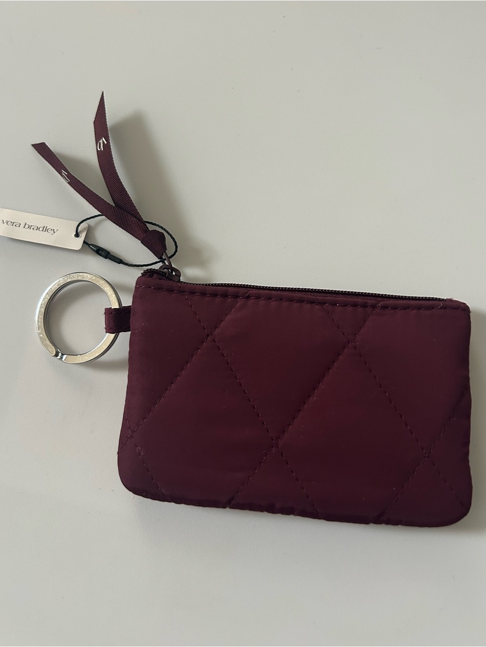 Vera Bradley Ultralight Diamond Quilted Zip ID Case Wallet Burgundy NWT